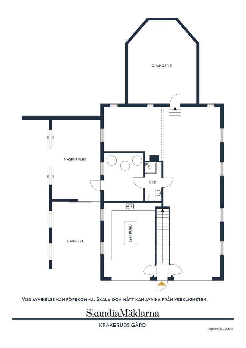 Nybygget entréplan (garage, carport, teknikrum, maskinpark samt förvaring)