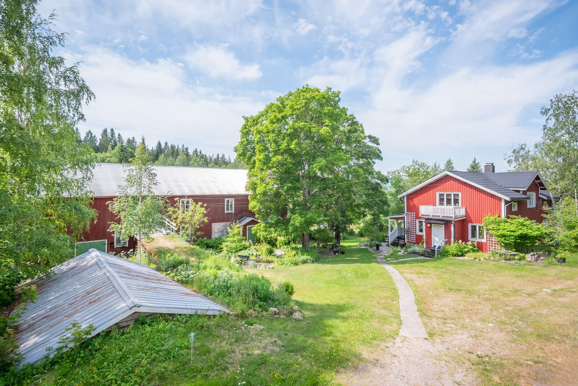 Bostadshus, ladugård och taket på jordkällaren.